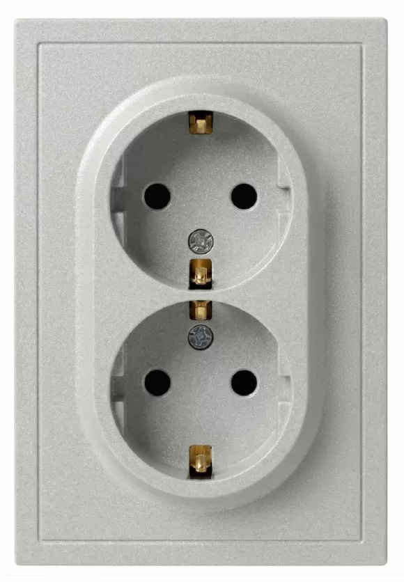 Розетка Эра Galaxy 15-2104-03 с заземлением двойная 2X2P+E Schuko 16А-250В IP20 алюминий Б0070681