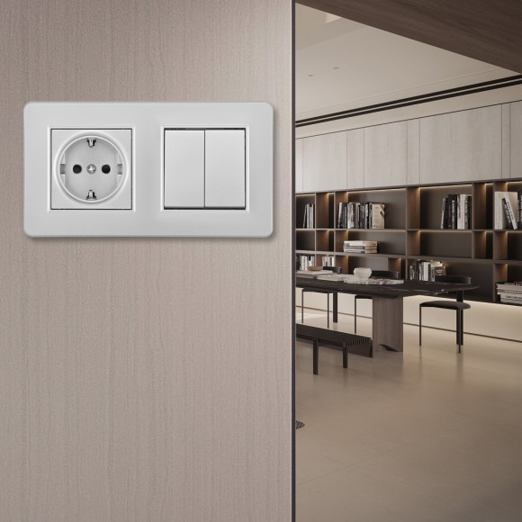 Выключатель двухклавишный с розеткой Arte Milano SET16-2-40-1-30-2 silver