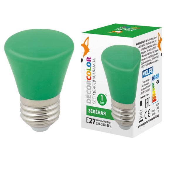 Лампа светодиодная Volpe Decor color LED-D45-1W/GREEN/E27/FR/С BELL UL-00005640