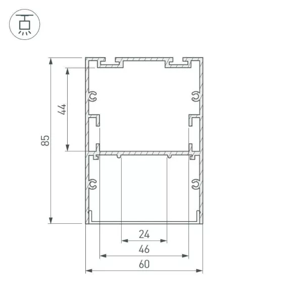 Схема размеров профиль Arlight ARH-LINE-6085-2000 BLACK 018681 Схема размеров профиль Arlight ARH-LINE-6085-2000 BLACK 018681