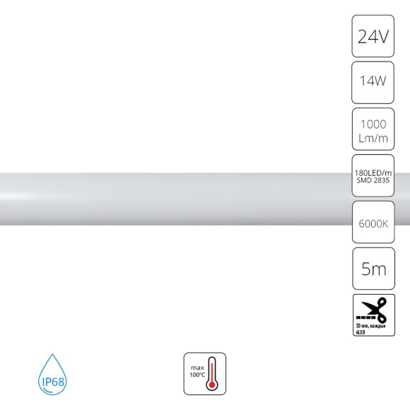 Гибкий влагозащищенный неон Arte Lamp Neon Termo 24V 14W/m 6000K 5m IP68 A2418013-03-6K