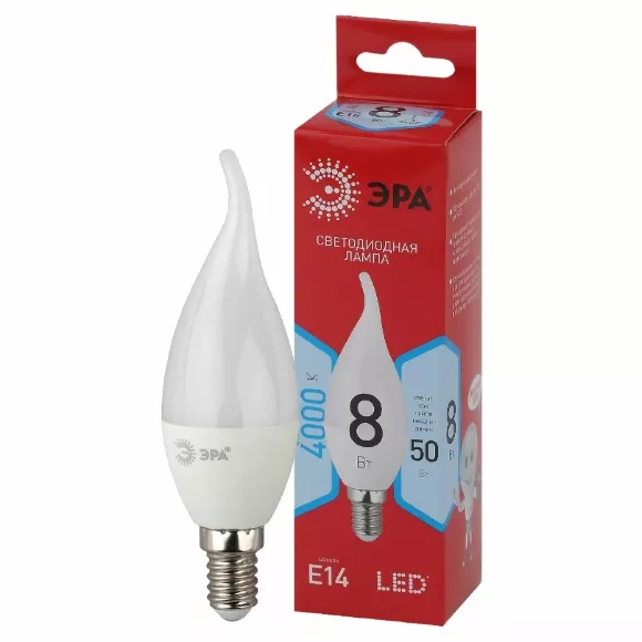 Лампа светодиодная Эра E14 8W 4000K LED BXS-8W-840-E14 R Б0051848, Нейтральный белый