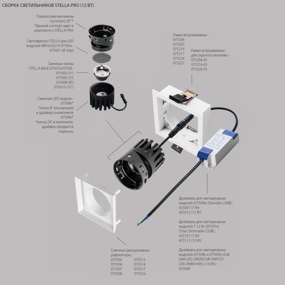 Рефлектор квадратный для рамок 07521х/07521X-01 и 07522х/07522X-01 Lightstar Stella 075516