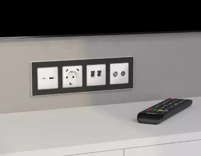 Комплект механизма компьютерной двойной розетки RJ-45 с автоматической защитной шторкой Alfa Белый матовый Quant Ambrella Volt MA132110 (AP1321, VM189)