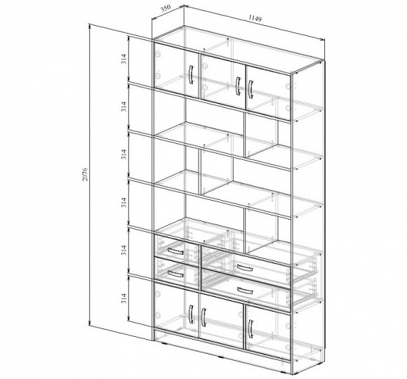 Стеллаж комбинированный Либерти-62-128 MAS_Liberti-62-DS-BT-128