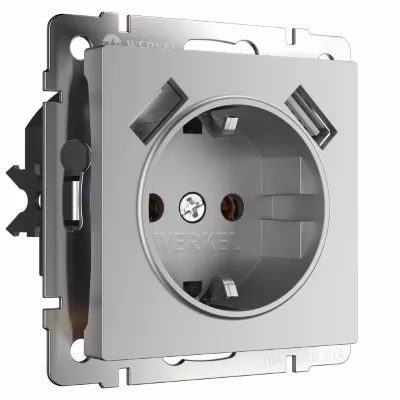 Розетка с заземлением, шторками и USBх2 Werkel W1171506 4690389164774 a050886