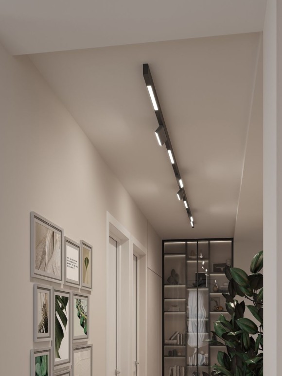 Трековая система со светильниками №6 трехфазная накладная Eldeko (48В, форма - прямая, 4м, 3000K) черная Hesby Lighting HSBL_kompl_E006_NI4B3K