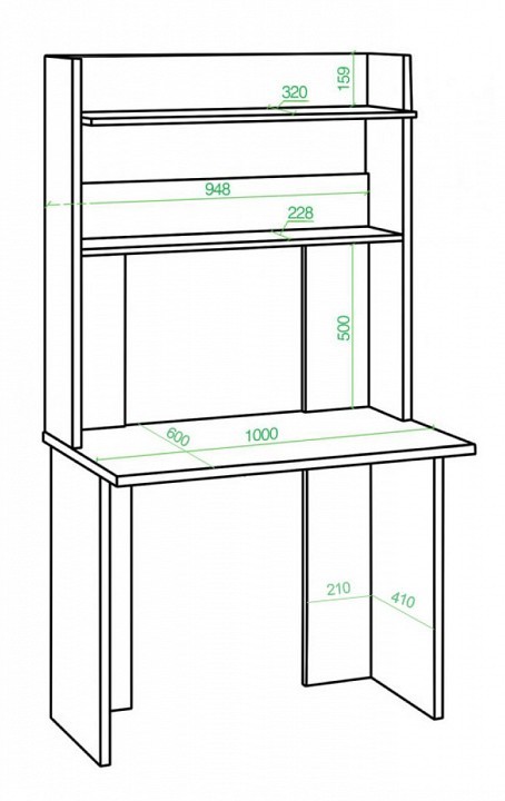 Стол компьютерный Домино Lite СКЛ-Прям100+НКЛХ-100 без тумбы MER_SKL-Pryam100bez_tumby-NKLH-100_K