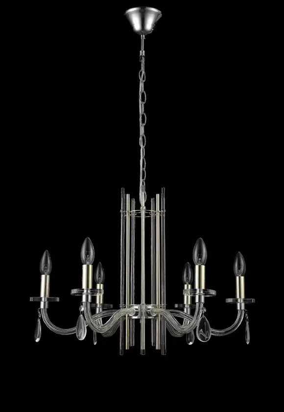Подвесная люстра Crystal Lux AURELIO SP6 GOLD+CHROME/TRANSPARENT, Хром, Металл, Арт-деко стиль, крупный план Подвесная люстра Crystal Lux AURELIO SP6 GOLD+CHROME/TRANSPARENT, Хром, Металл, Арт-деко стиль, крупный план