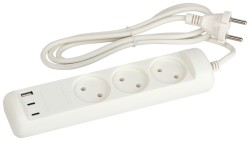 Удлинитель Эра U-3-1,5m-USB-W 3 розетки + 3xUSB A+C 1,5м 10А белый