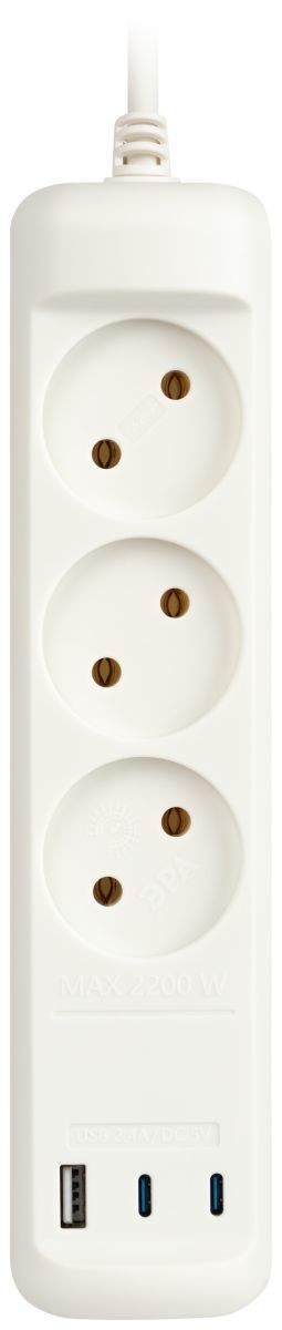 Удлинитель Эра U-3-1,5m-USB-W 3 розетки + 3xUSB A+C 1,5м 10А белый