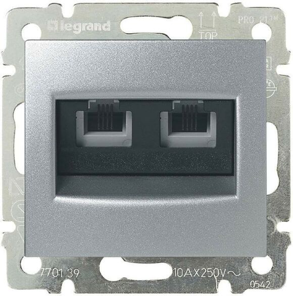 Розетка телефонная 2хRJ11 Legrand Valena алюминий 770139 Розетка телефонная 2хRJ11 Legrand Valena алюминий 770139