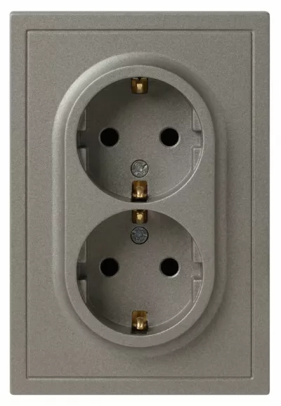 Розетка Эра Galaxy 15-2104-07 с заземлением двойная 2X2P+E Schuko 16А-250В IP20 титан Б0070689