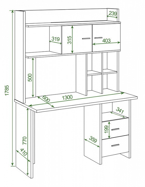Стол компьютерный Домино Lite СКЛ-Прям130+НКЛХ-130 MER_SKL-Pryam130-NKLH-130_SH