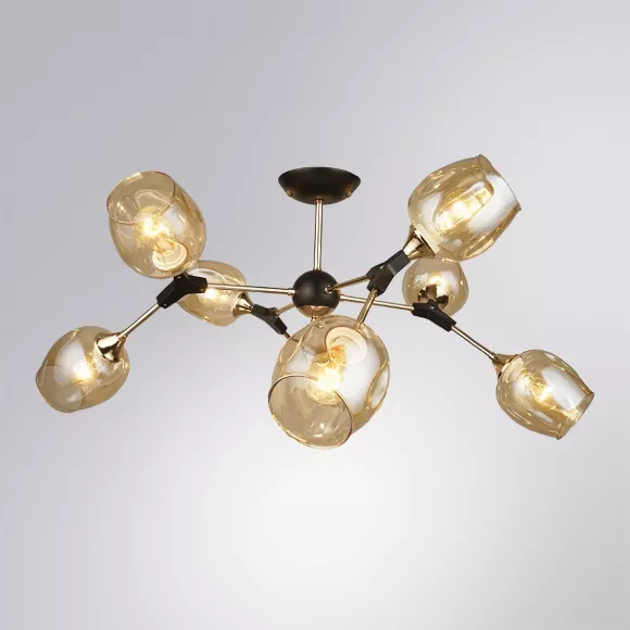 Люстра на штанге Arte Lamp Seppia A4211PL-8BK, Черный, Янтарный, Металл Люстра на штанге Arte Lamp Seppia A4211PL-8BK, Черный, Янтарный, Металл