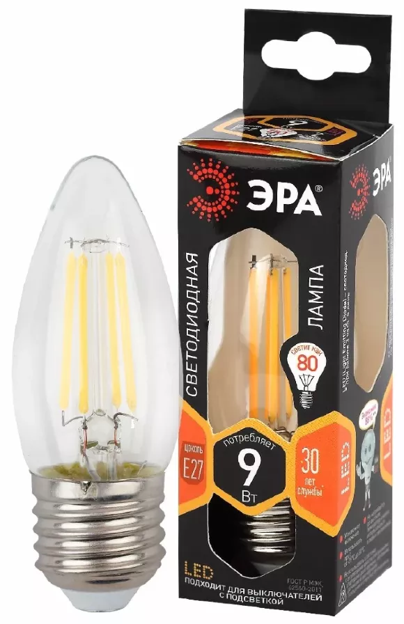 Лампа светодиодная Эра E27 9W 2700K F-LED B35-9w-827-E27 Б0046993 Лампа светодиодная Эра E27 9W 2700K F-LED B35-9w-827-E27 Б0046993