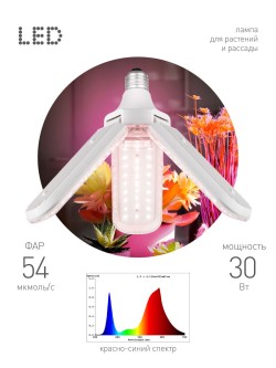 Светодиодная фитолампа для растений Эра ФИТО-30W-PL-E27-GR Б0064542