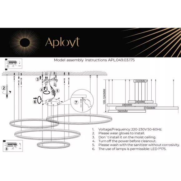 Подвесная люстра Aployt Armel APL.049.03.175, Золото, Нейтральный белый, Металл, крепление Подвесная люстра Aployt Armel APL.049.03.175, Золото, Нейтральный белый, Металл, крепление