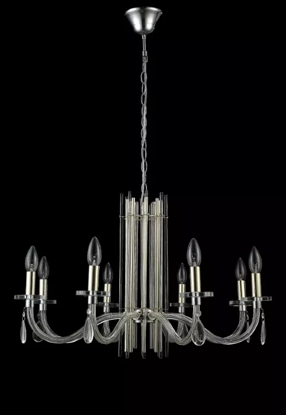 Подвесная люстра Crystal Lux AURELIO SP8 GOLD+CHROME/TRANSPARENT, Хром, Металл, Арт-деко стиль, крупный план Подвесная люстра Crystal Lux AURELIO SP8 GOLD+CHROME/TRANSPARENT, Хром, Металл, Арт-деко стиль, крупный план