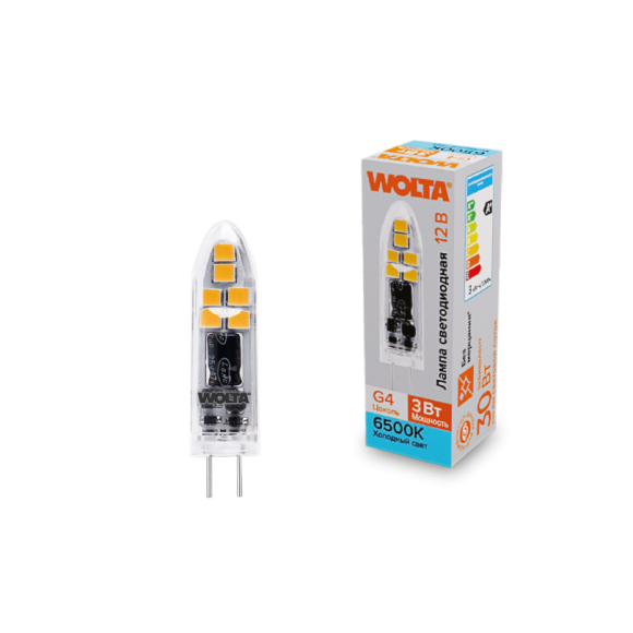 Светодиодная лампа WOLTA 3Вт 6500K G4 матовая WSTD-JC-12V3W6KG4-P