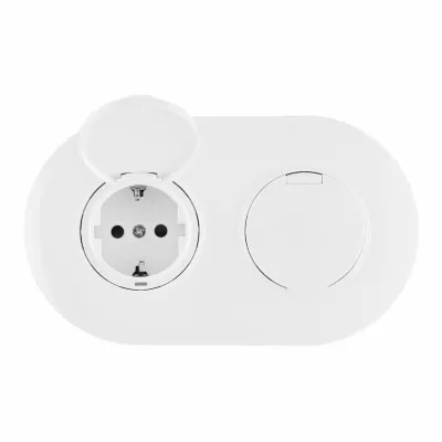 Круглая розетка двойная (двухпостовая) с/з и шторками Arte Milano SET08-2-41-1x2 white