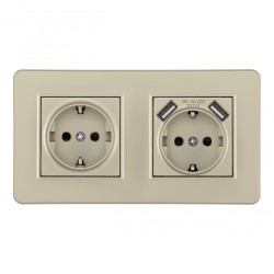 Розетка двойная (двухпостовая) с/з и шторками + USB Arte Milano SET16-2-47-1-40-1 shampan
