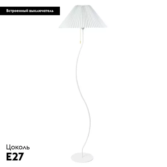 Торшер Arte Lamp Agatha A5069PN-1WH, Белый, Металл, Ткань