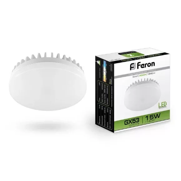 Лампа светодиодная Feron GX53 15W 4000K Таблетка Матовая LB-454 25836 Лампа светодиодная Feron GX53 15W 4000K Таблетка Матовая LB-454 25836
