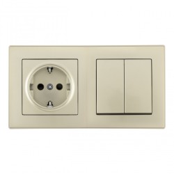 Выключатель двухклавишный с розеткой Arte Milano SET06-2-30-2-40-1 shampan