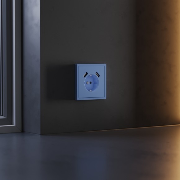 Накладка для розетки с заземлением и защитными шторками, с USB A+A Voltum S70 (деним) VLS000915