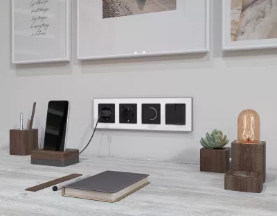 Комплект механизма электрической розетки 2USB С+C 20W с/з на винтовых зажимах 16A-250V Alfa Черный матовый Quant Ambrella Volt MA810510 (AP8105, VM165)