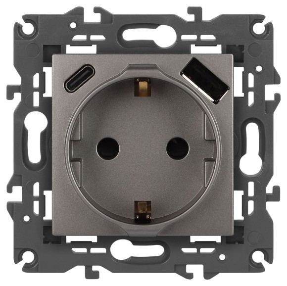 Розетка со шторками с USB type-A+C Эра Elegance 14-4108-16 Б0067695