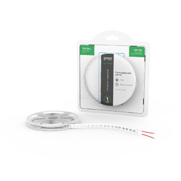 Светодиодная лента Gauss Basic 12В 2835 9,6Вт/м зеленый 3м IP20 BT068
