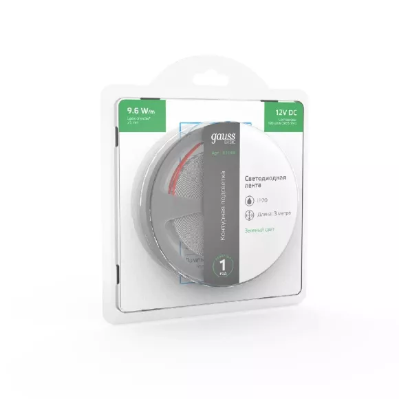 Светодиодная лента Gauss Basic 12В 2835 9,6Вт/м зеленый 3м IP20 BT068 Светодиодная лента Gauss Basic 12В 2835 9,6Вт/м зеленый 3м IP20 BT068