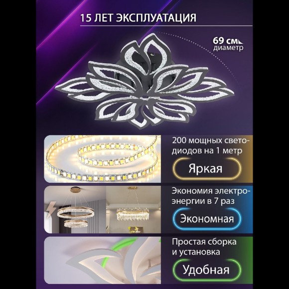 Потолочная люстра с пультом управления Natali Kovaltseva Fortuna LED LAMPS 81107/7C