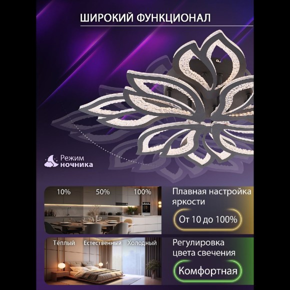 Потолочная люстра с пультом управления Natali Kovaltseva Fortuna LED LAMPS 81107/7C