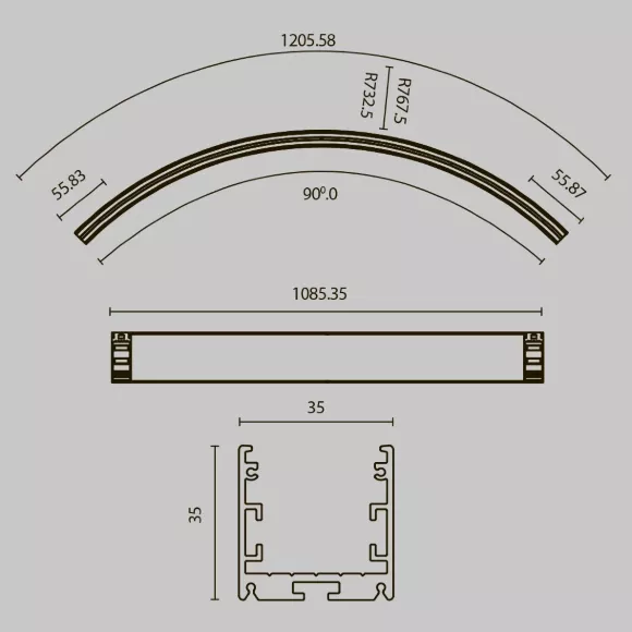 Схема размеров радиусный профиль Maytoni Led strip ALM-3535R-B-D-90°-1.5M Схема размеров радиусный профиль Maytoni Led strip ALM-3535R-B-D-90°-1.5M