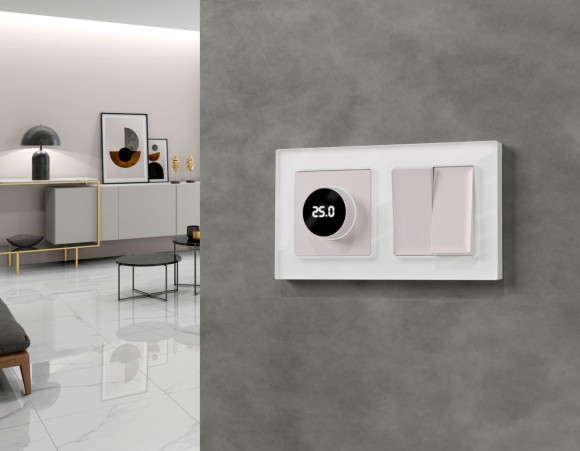 Комплект механизма терморегулятора с цифровым дисплеем с подсветкой и датчиком для теплого пола 16A-250V Alfa Жемчуг Quant Ambrella Volt MA205810 (AP2058, VM1385)