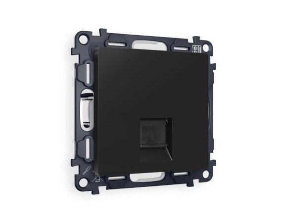 Комплект механизма компьютерной розетки RJ-45 экранированной с автоматической защитной шторкой Alfa Черный матовый Quant Ambrella Volt MA812005 (AP8120, VM185)