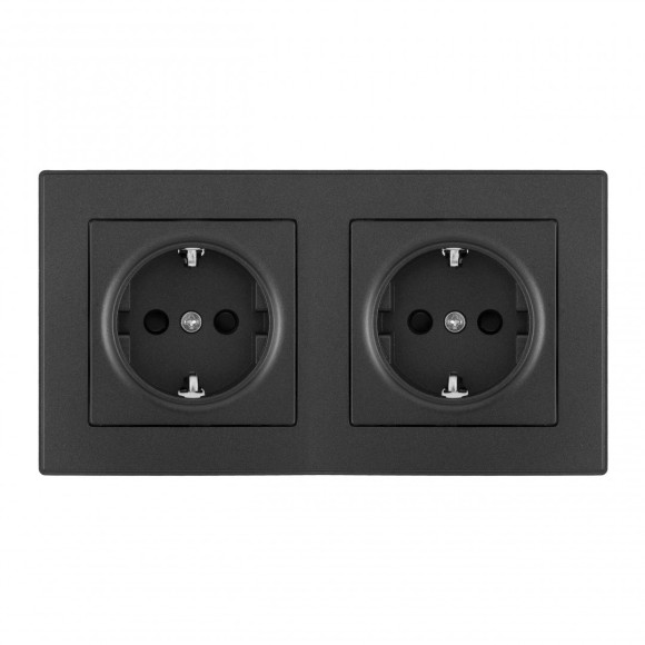 Розетка двойная (двухпостовая) с/з и шторками Arte Milano SET06-2-40-1x2 black