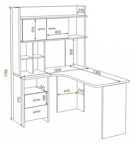 Стол компьютерный Домино Lite СКЛ-Угл130+НКЛХ-120 ВК ПРАВ MER_SKL-Ugl130-NKLH-120_VK_PRAV