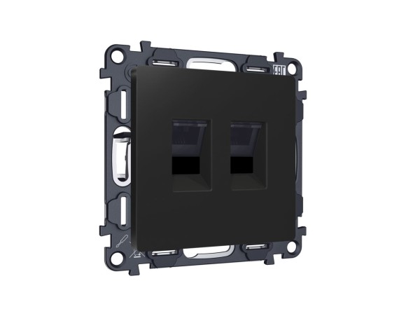 Комплект механизма компьютерной двойной розетки RJ-45 Ambrella Volt MA812110 (8P8C) CAT6 с автоматической защитной шторкой Alfa Черный матовый Quant