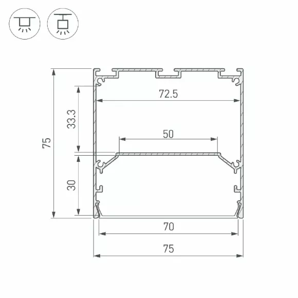 Алюминиевый профиль Arlight LINE-S-7575-3000 WHITE 041860 Алюминиевый профиль Arlight LINE-S-7575-3000 WHITE 041860