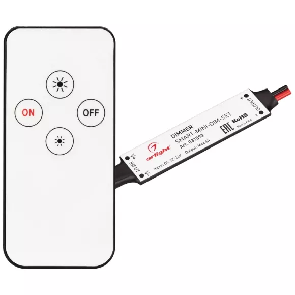 Диммер Arlight Smart-Mini-Dim-Set (12-24V, 1x4A, ПДУ 4кн, IR) 031593 Диммер Arlight Smart-Mini-Dim-Set (12-24V, 1x4A, ПДУ 4кн, IR) 031593