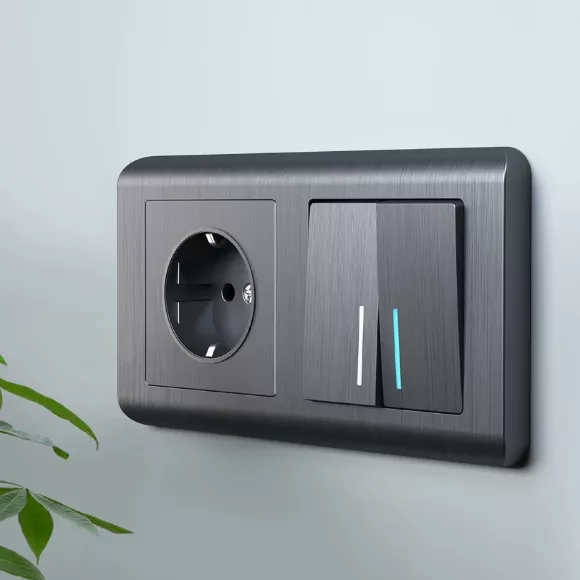 Выключатель Werkel двухклавишный с подсветкой графит рифленый W1120104 4690389158476 Выключатель Werkel двухклавишный с подсветкой графит рифленый W1120104 4690389158476