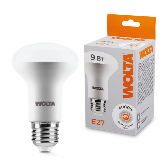 Светодиодная лампа WOLTA 9Вт 4000K E27 грибок матовый 25S63R9E27