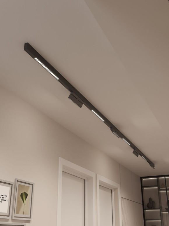 Трековая система со светильниками №7 трехфазная накладная Eldeko (48В, форма - прямая, 4м, 3000K) черная Hesby Lighting HSBL_kompl_E007_NI4B3K