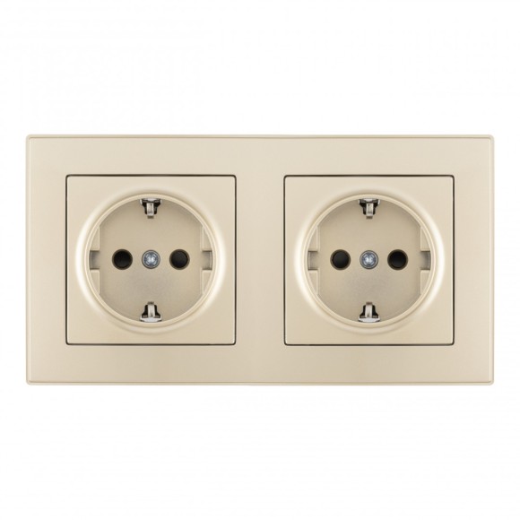 Розетка двойная (двухпостовая) с/з и шторками Arte Milano SET06-2-40-1x2 shampan