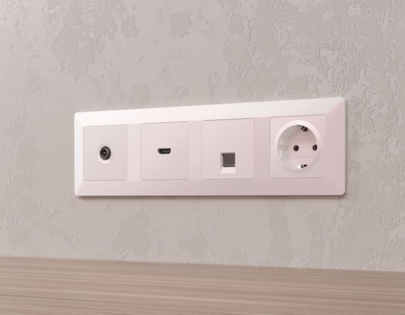 Комплект механизма компьютерной розетки RJ-45 экранированной с автоматической защитной шторкой Alfa Жемчуг Quant Ambrella Volt MA212005 (AP2120, VM185)