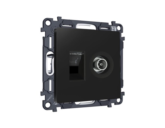 Комплект механизма розетки компьютерной + TV оконечной RJ-45 с автоматической защитной шторкой Alfa Черный матовый Ambrella Volt MA812510 (AP8125, VM195)